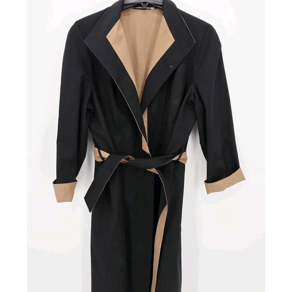 Vintage ETIENNE AIGNER Reversible Trench Coat Women's Size 14 Belted Black Beige